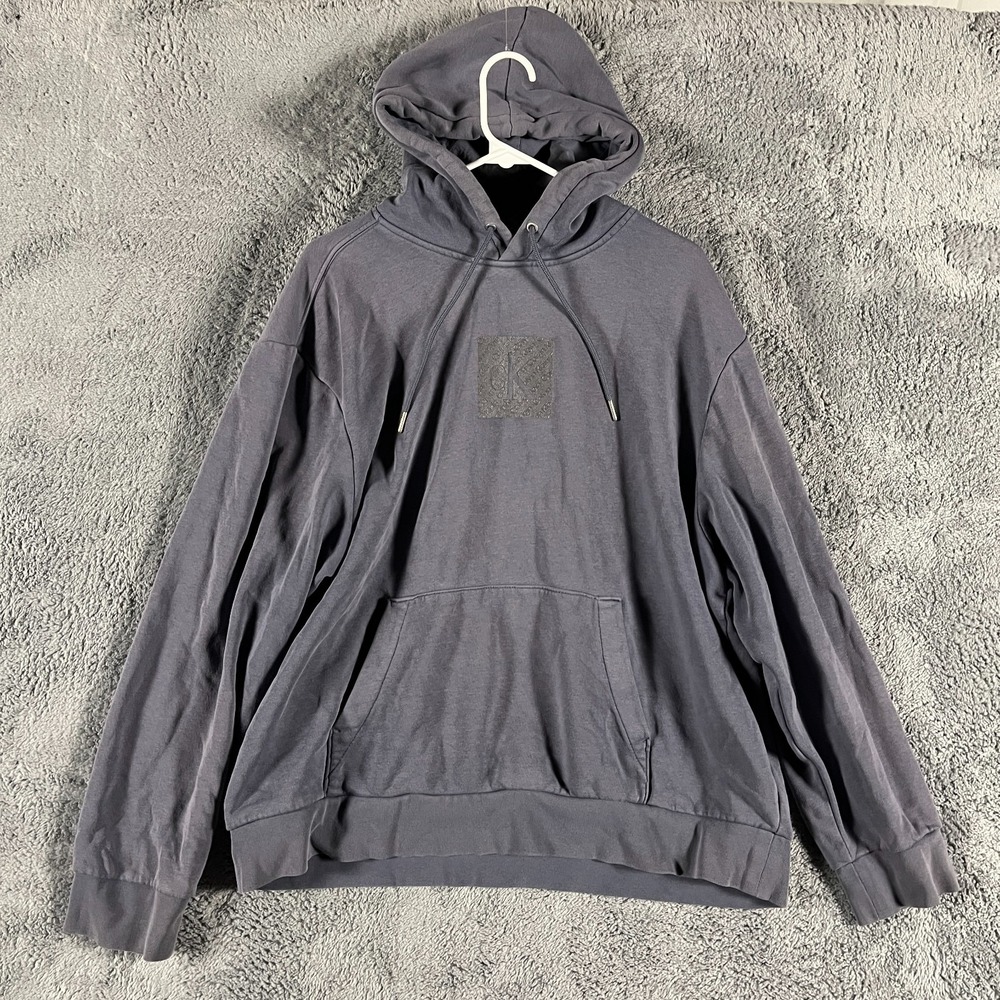 Calvin Klein Jeans Hoodie Mens X-Large Gray Lined Oversized Long Sleeve Pullover